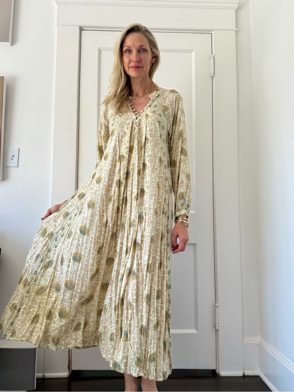 Natalie Martin Cream Maxi Dress with Sage Blue Floral Print - Picture 6 of 7